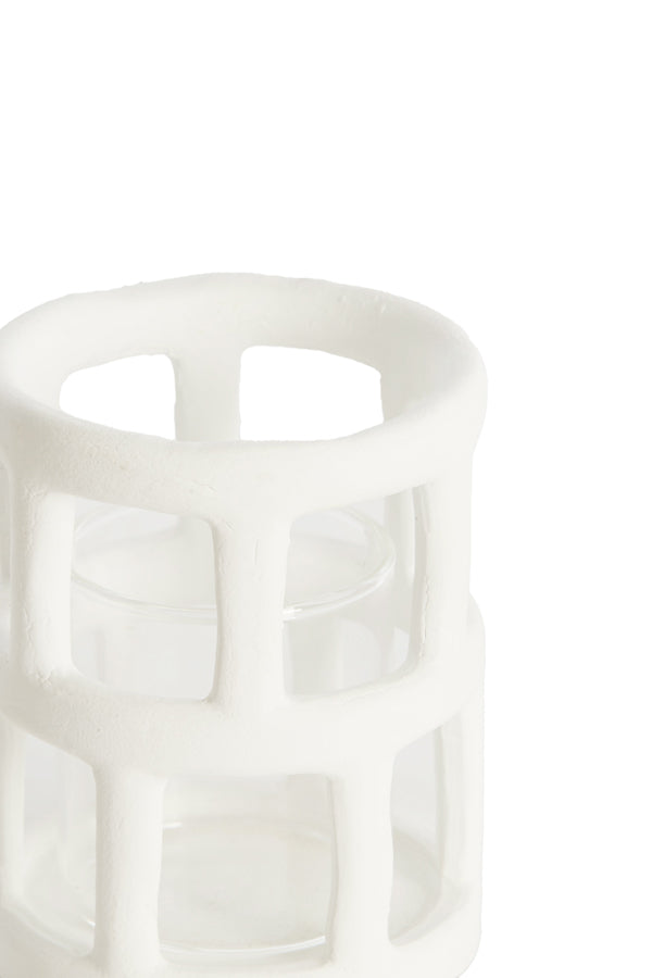 Light & Living Accessories Tealight 8,5x10 cm ALIMOS white+glass House of Isabella UK
