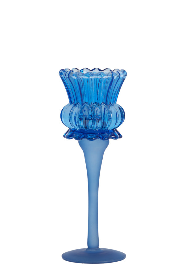 Light & Living Accessories Tealight on base 8x22 cm FLOWI glass blue House of Isabella UK