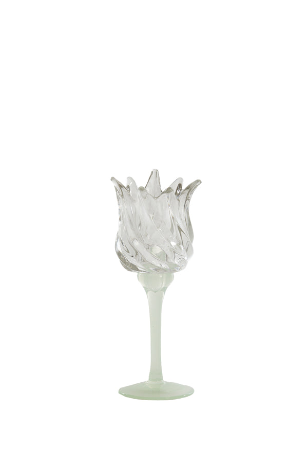 Light & Living Accessories Tealight on base 9,5x21 cm FLORA glas matt mint green+clear House of Isabella UK