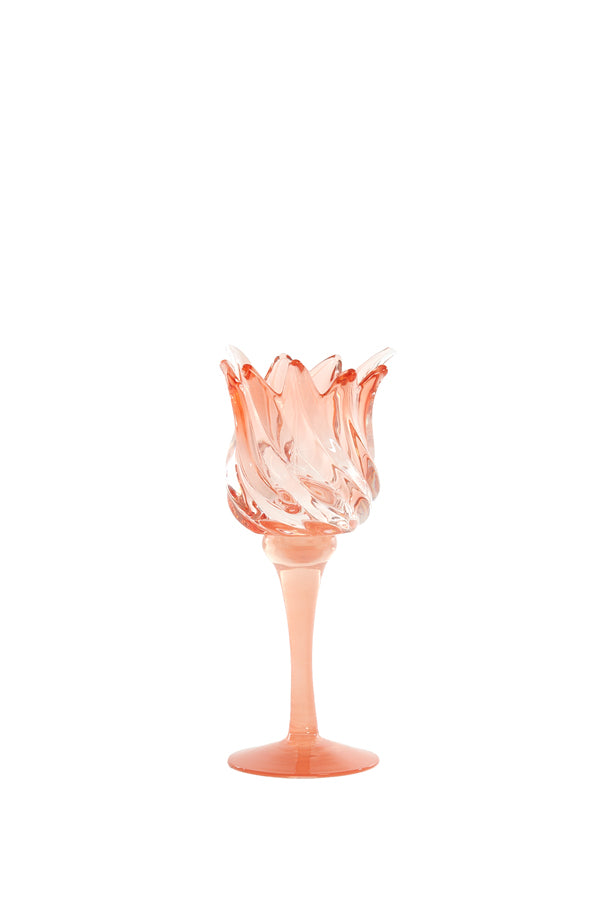 Light & Living Accessories Tealight on base 9,5x21 cm FLORA glass matt coral+coral House of Isabella UK