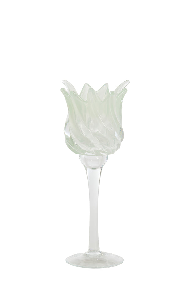 Light & Living Accessories Tealight on base 9,5x24 cm FLORA glass clear+mtt mint green House of Isabella UK