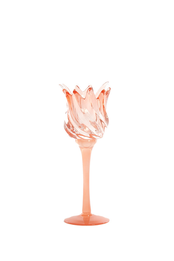 Light & Living Accessories Tealight on base 9,5x24 cm FLORA glass matt coral+coral House of Isabella UK