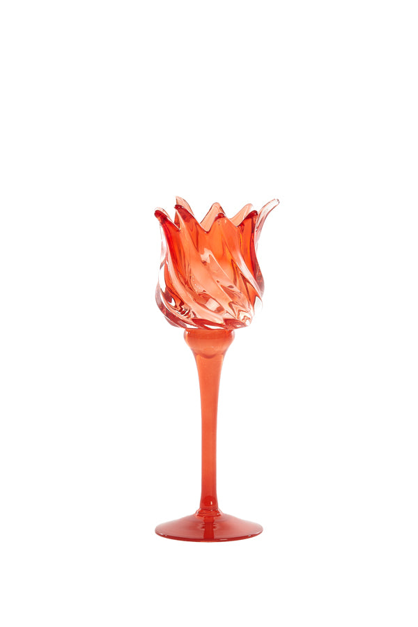 Light & Living Accessories Tealight on base 9,5x24 cm FLORA glass matt red+red House of Isabella UK