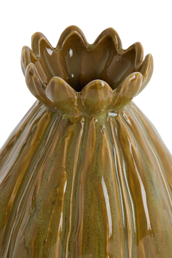 Light & Living Accessories Vase deco 14x18 cm FELINE ceramics green-brown House of Isabella UK