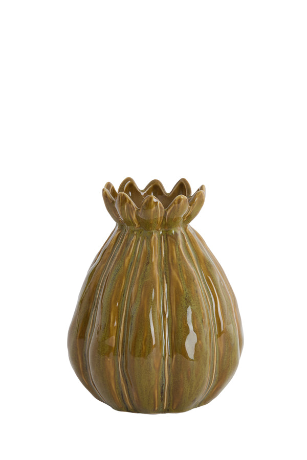 Light & Living Accessories Vase deco 14x18 cm FELINE ceramics green-brown House of Isabella UK