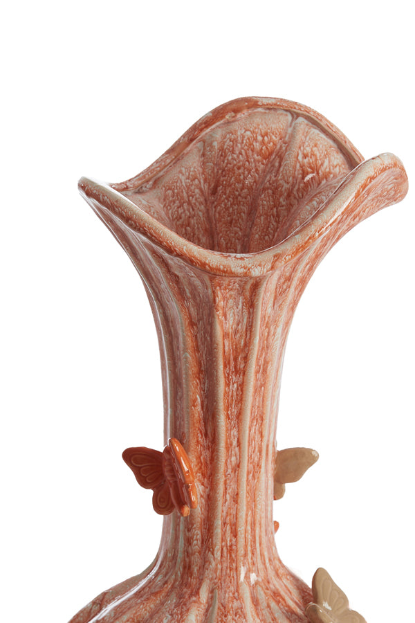 Light & Living Accessories Vase deco 23x44 cm BUTTERFLY ceramics orange+taupe House of Isabella UK