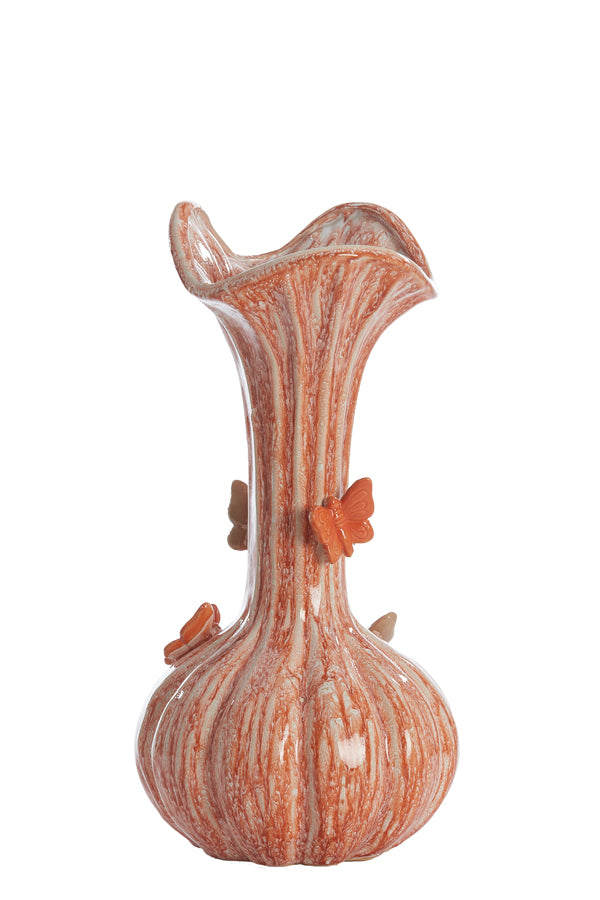 Light & Living Accessories Vase deco 23x44 cm BUTTERFLY ceramics orange+taupe House of Isabella UK