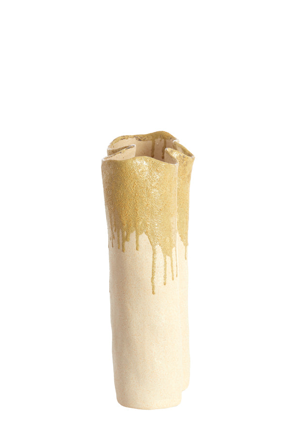Light & Living Accessories Vase deco 26x14x40 cm FLOVILLA ceramics cream+olive green House of Isabella UK