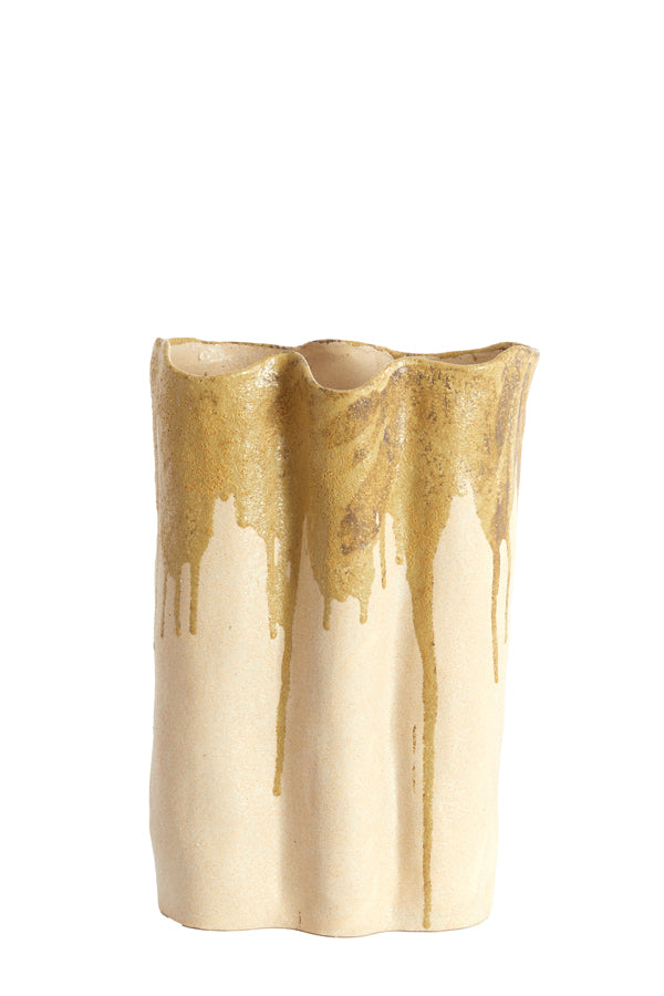 Light & Living Accessories Vase deco 26x14x40 cm FLOVILLA ceramics cream+olive green House of Isabella UK