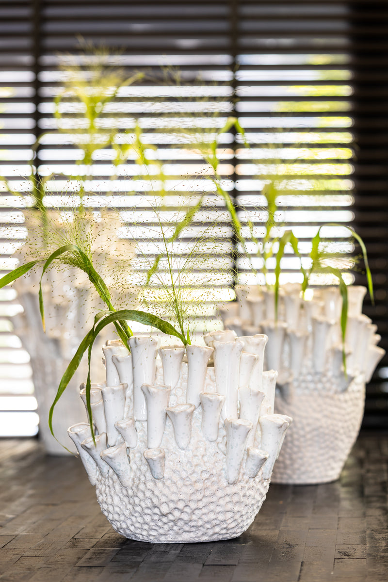 Light & Living Accessories Vase deco 27,5x27,5 cm KYRAL ceramics cream+white House of Isabella UK