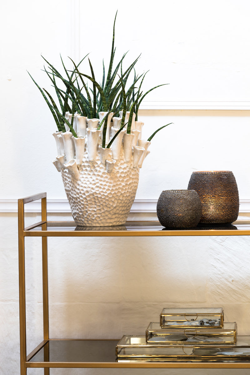 Light & Living Accessories Vase deco 27,5x27,5 cm KYRAL ceramics cream+white House of Isabella UK
