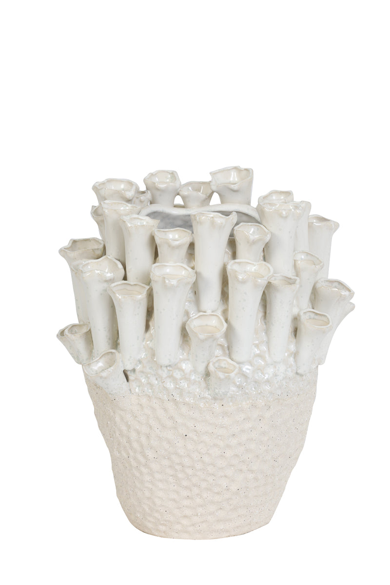 Light & Living Accessories Vase deco 27,5x27,5 cm KYRAL ceramics cream+white House of Isabella UK