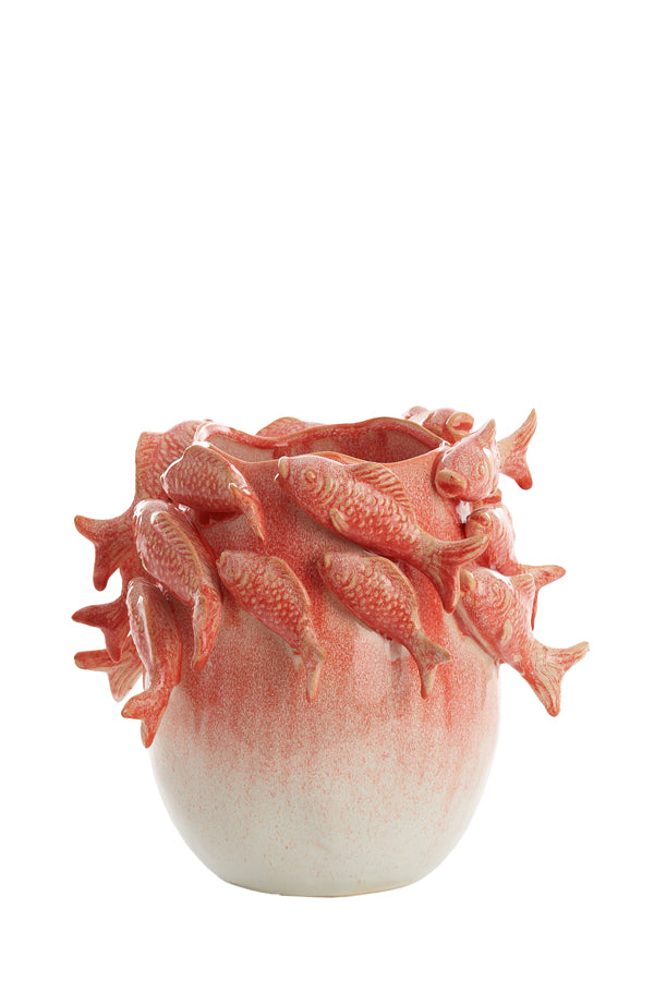 Light & Living Accessories Vase deco 29x28,5x27 cm FISH ceramics coral+cream House of Isabella UK
