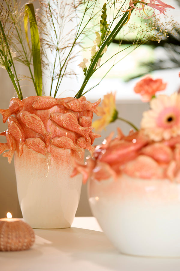 Light & Living Accessories Vase deco 29x28x36,5 cm FISH ceramics coral+cream House of Isabella UK