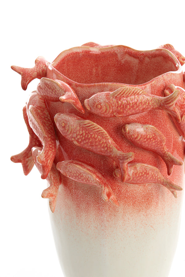 Light & Living Accessories Vase deco 29x28x36,5 cm FISH ceramics coral+cream House of Isabella UK