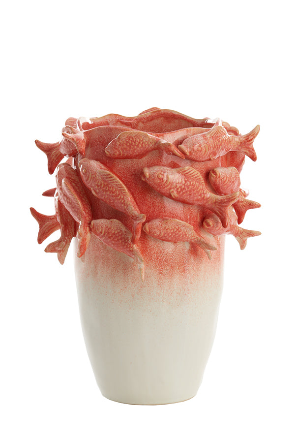 Light & Living Accessories Vase deco 29x28x36,5 cm FISH ceramics coral+cream House of Isabella UK