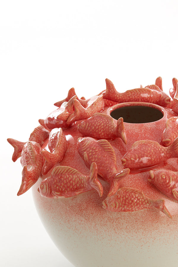 Light & Living Accessories Vase deco 40x27 cm FISH ceramics coral+cream House of Isabella UK