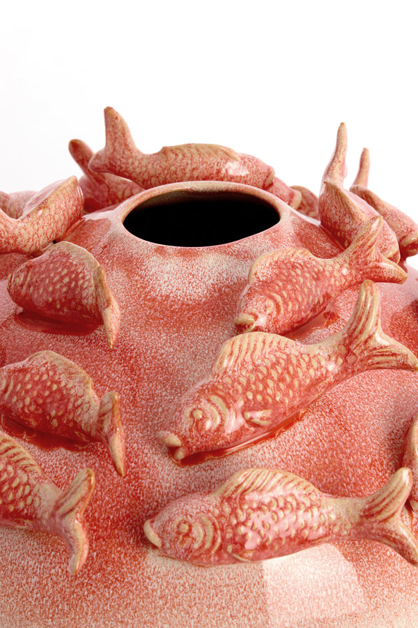 Light & Living Accessories Vase deco 41,5x32 cm FISH ceramics coral+cream House of Isabella UK