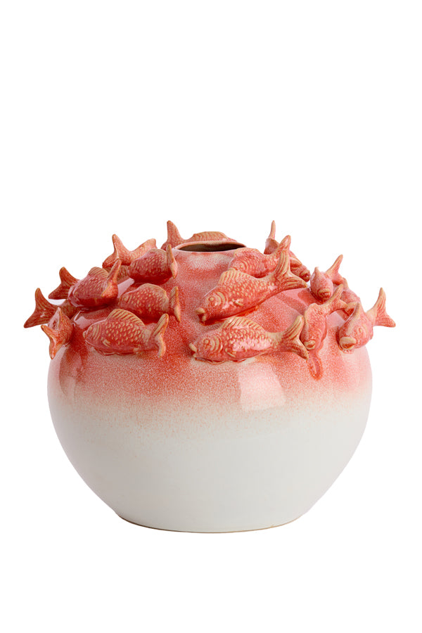 Light & Living Accessories Vase deco 41,5x32 cm FISH ceramics coral+cream House of Isabella UK