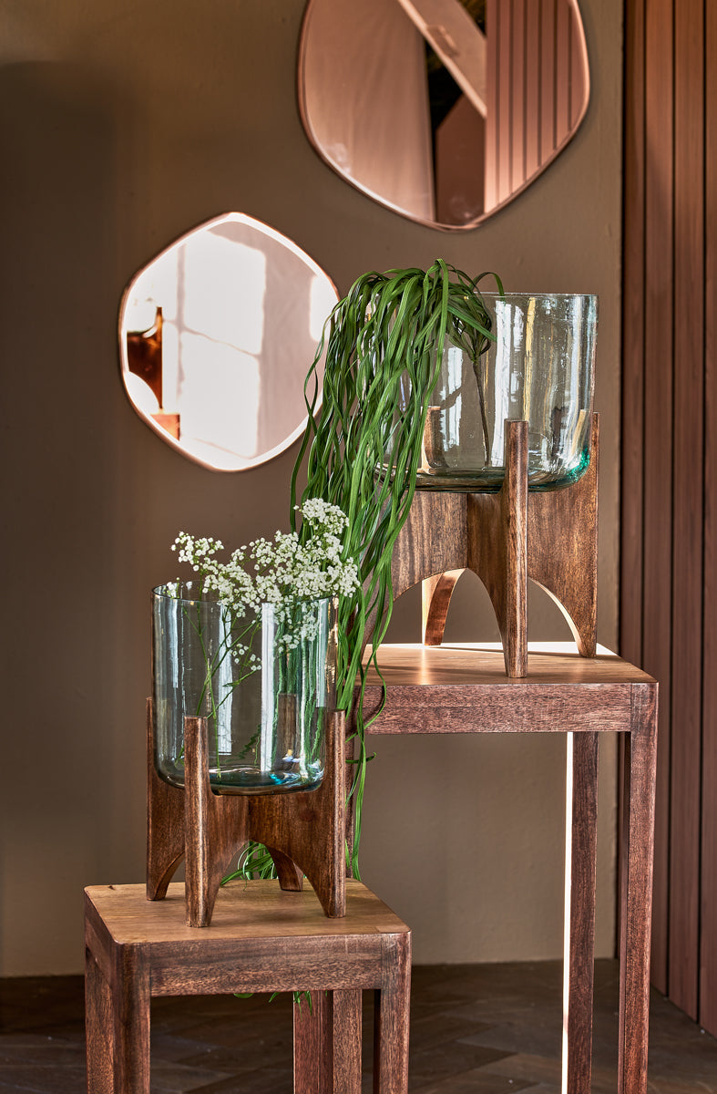 Light & Living Accessories Vase on base 31,5x43 cm JACE glass+wood brown House of Isabella UK