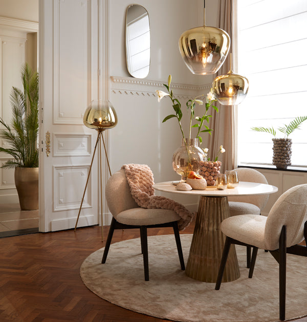Light & Living Dining Table 100x78 cm LEYDA marble white-antique bronze House of Isabella UK