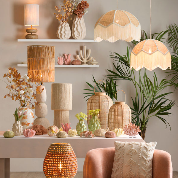 Light & Living Lighting Shade cylinder 25-25-30 cm LANZANO raffia natural House of Isabella UK