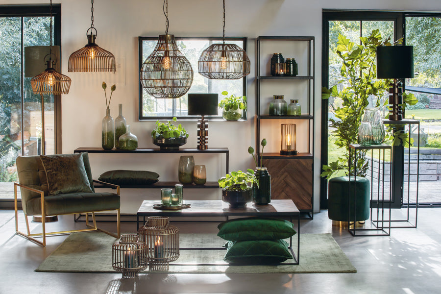 Light & Living Lighting Shade cylinder 35-35-30 cm VELOURS dutch green House of Isabella UK