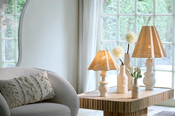 Light & Living Lighting Shade round wave 35-10,5-20 cm BEZAHA raffia natural House of Isabella UK