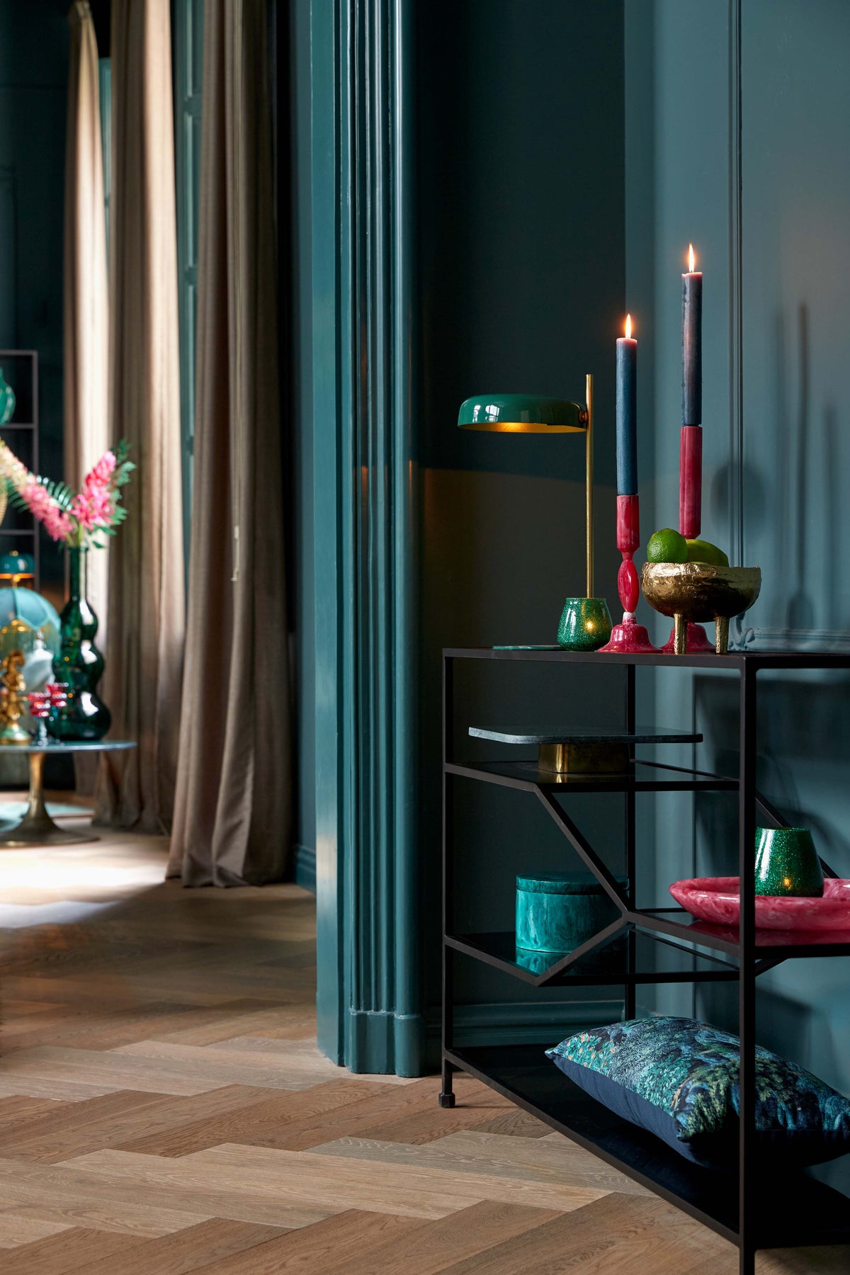 Light & Living Lighting Table lamp 22x47 cm MALEKA shiny dark green+gold House of Isabella UK