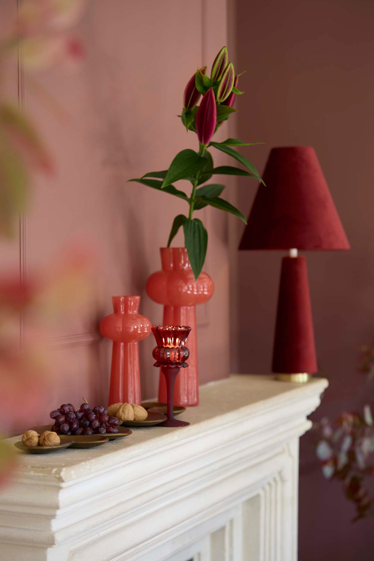Light & Living Lighting Table lamp 30x61 cm DEVIA velvet burgundy House of Isabella UK