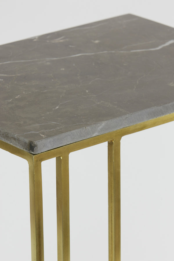 Light & Living Living Side table 41x31x66 cm ROSHAN brown marble+antique bronze House of Isabella UK