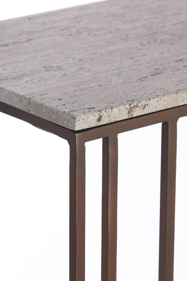 Light & Living Living Side table 41x31x66 cm ROSHAN travertine brown+dark brown House of Isabella UK