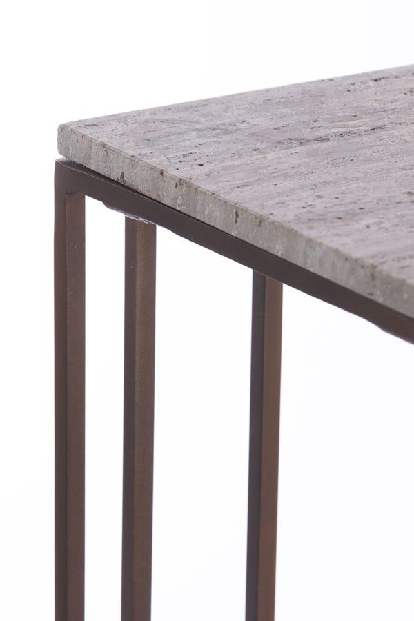 Light & Living Living Side table 41x31x66 cm ROSHAN travertine brown+dark brown House of Isabella UK
