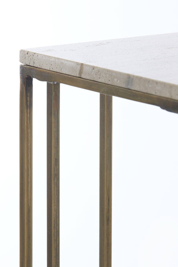 Light & Living Living Side table 41x31x66 cm ROSHAN travertine sand+antique bronze House of Isabella UK