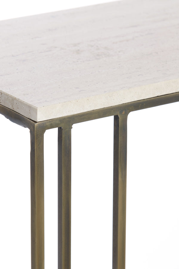 Light & Living Living Side table 41x31x66 cm ROSHAN travertine sand+antique bronze House of Isabella UK