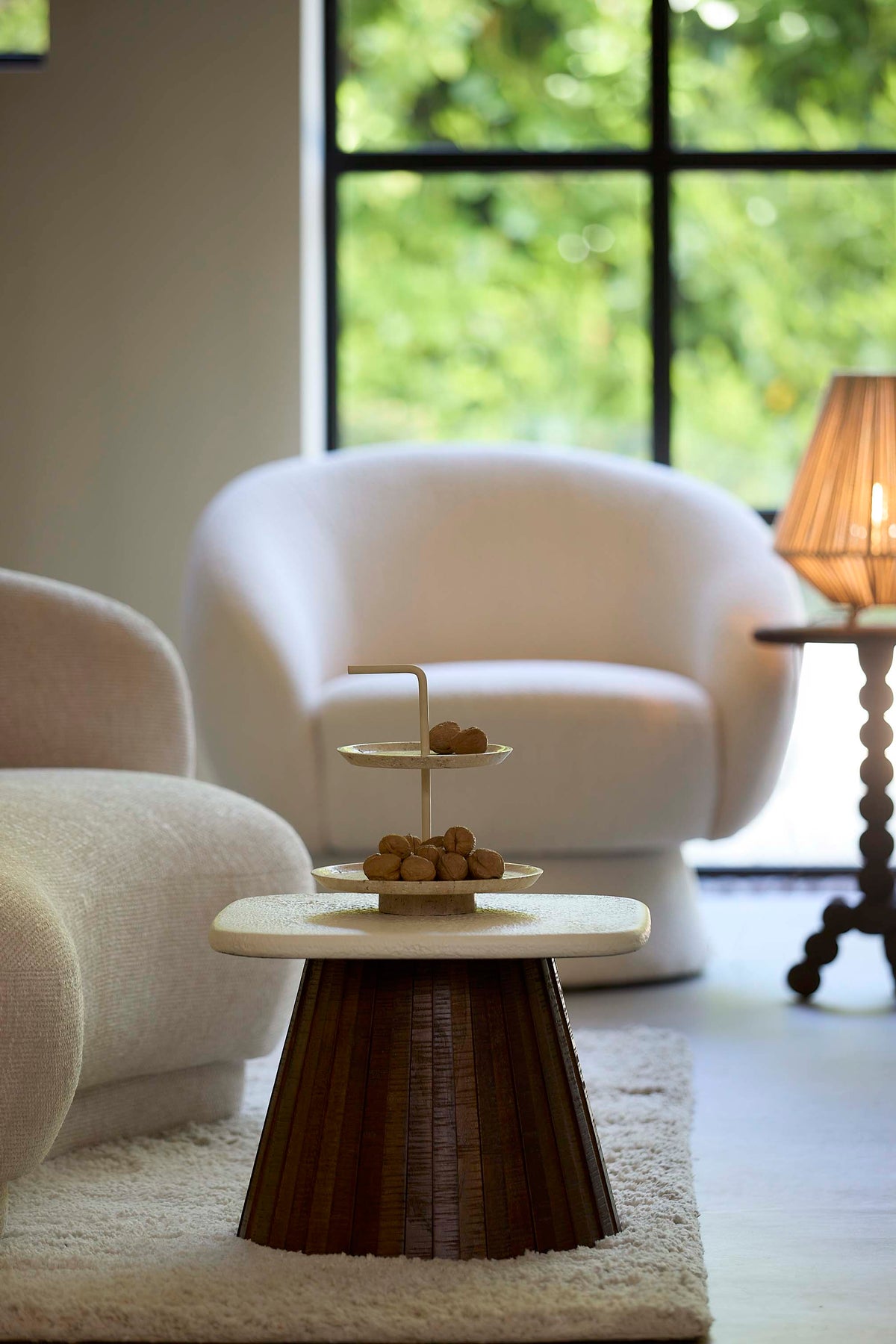 Light & Living Living Side table 45x45x35 cm OKATO cream+wood brown House of Isabella UK