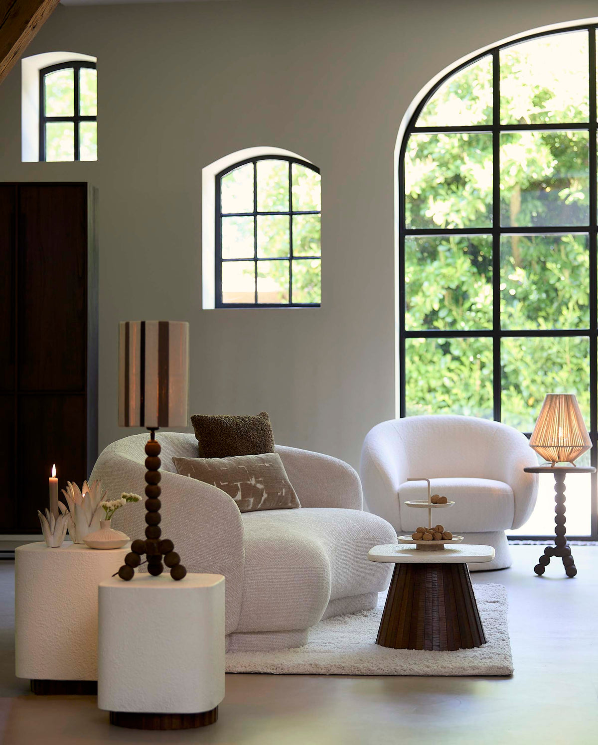 Light & Living Living Side table 45x45x35 cm OKATO cream+wood brown House of Isabella UK