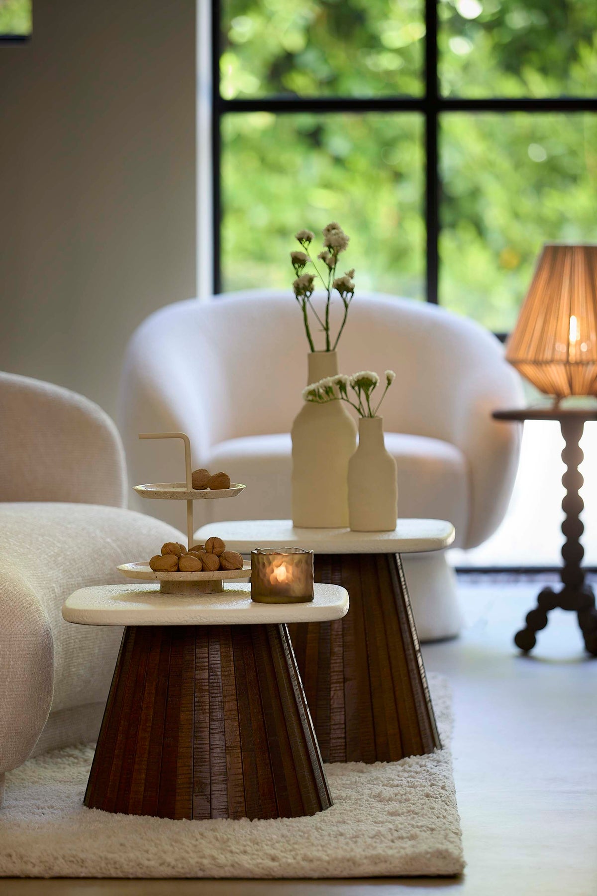 Light & Living Living Side table 45x45x40 cm OKATO cream+wood brown House of Isabella UK