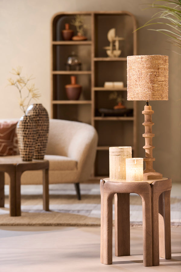 Light & Living Living Side table 45x50 cm ALI wood grey-drk brown+travertine sand House of Isabella UK