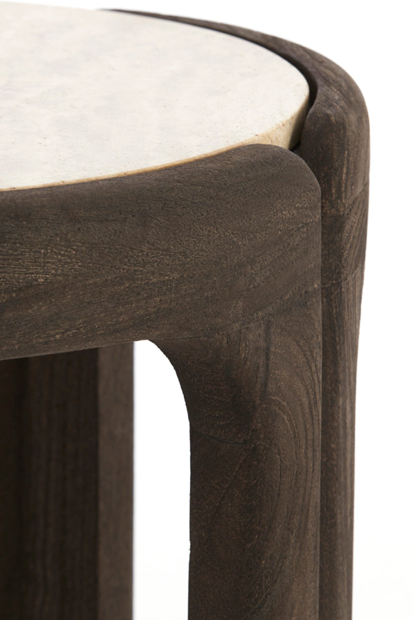 Light & Living Living Side table 45x50 cm ALI wood grey-drk brown+travertine sand House of Isabella UK