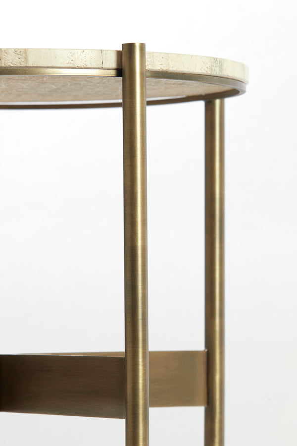 Light & Living Living Side table 47x45 cm MACAPA antique bronze+cream travertine House of Isabella UK