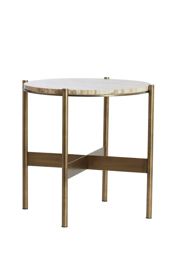 Light & Living Living Side table 47x45 cm MACAPA antique bronze+cream travertine House of Isabella UK
