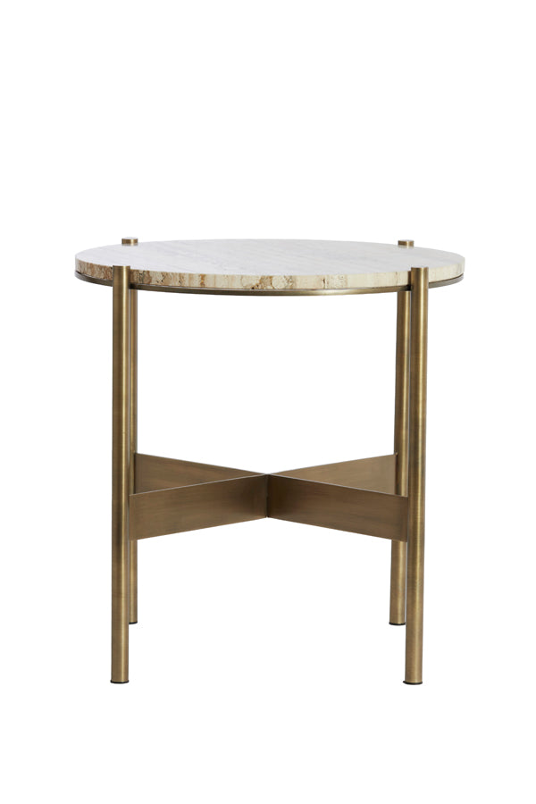Light & Living Living Side table 47x45 cm MACAPA antique bronze+cream travertine House of Isabella UK