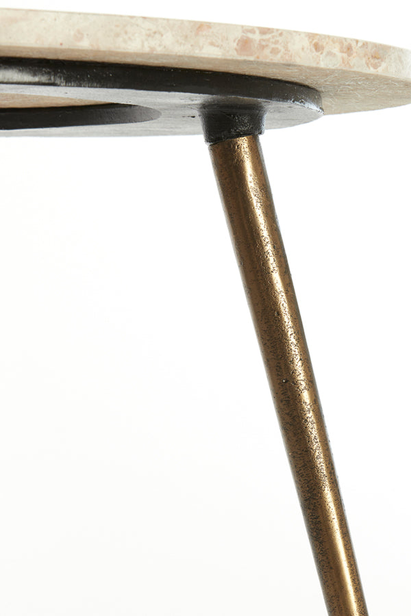 Light & Living Living Side table 67x37 cm ZECA taupe marble+antique bronze House of Isabella UK