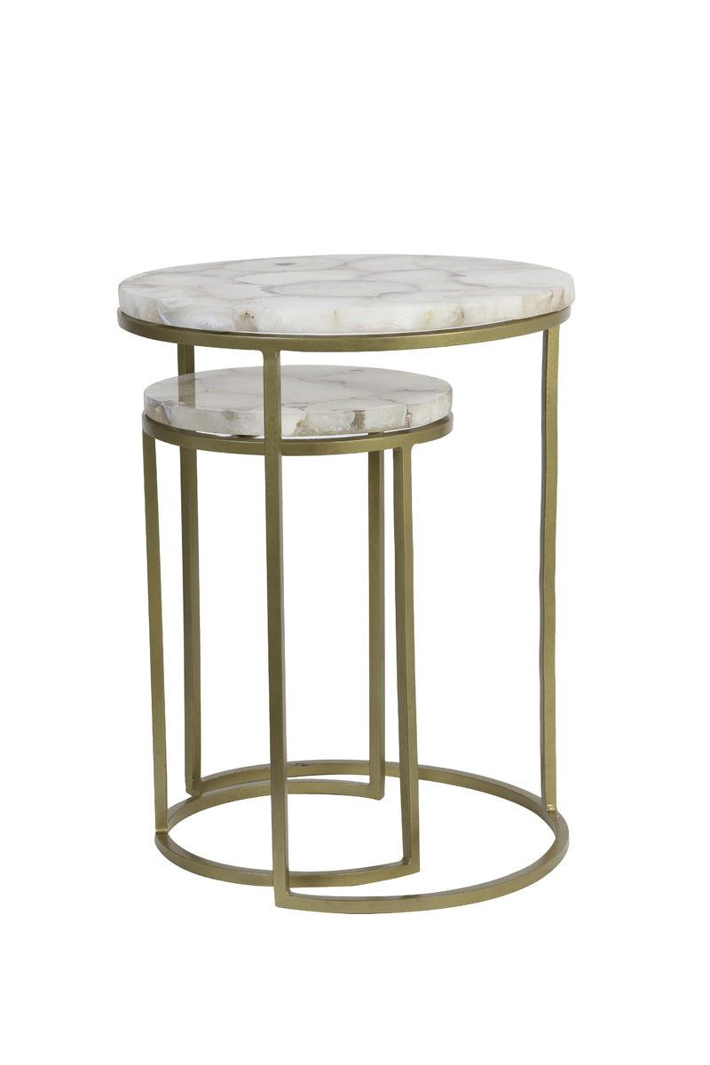 Light & Living Living Side table S/2 28x42+41x50 cm AXAT agate antique bronze House of Isabella UK