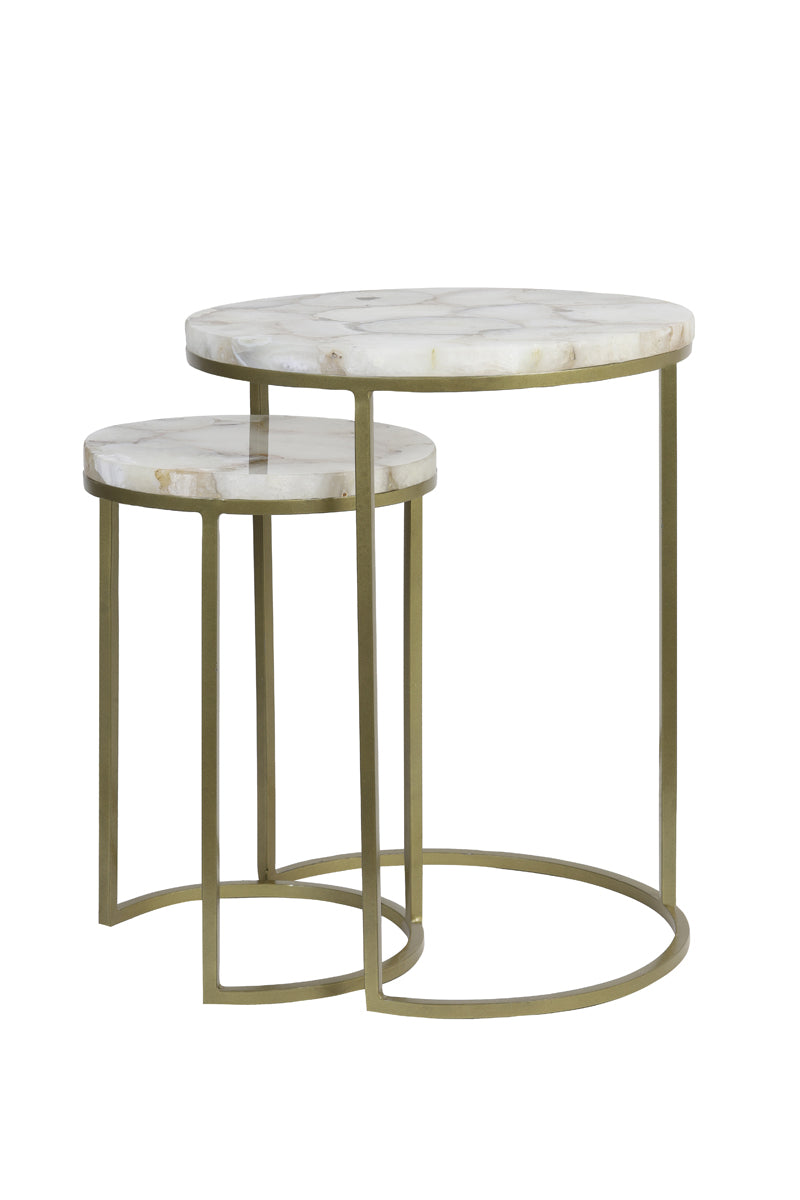 Light & Living Living Side table S/2 28x42+41x50 cm AXAT agate antique bronze House of Isabella UK