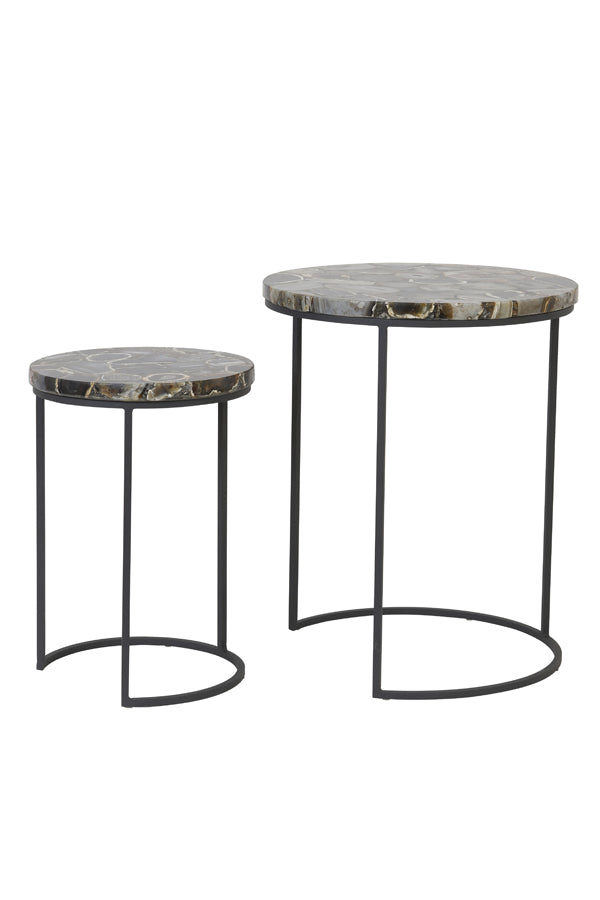 Light & Living Living Side table S/2 28x42+41x50 cm AXAT agate brown+black House of Isabella UK