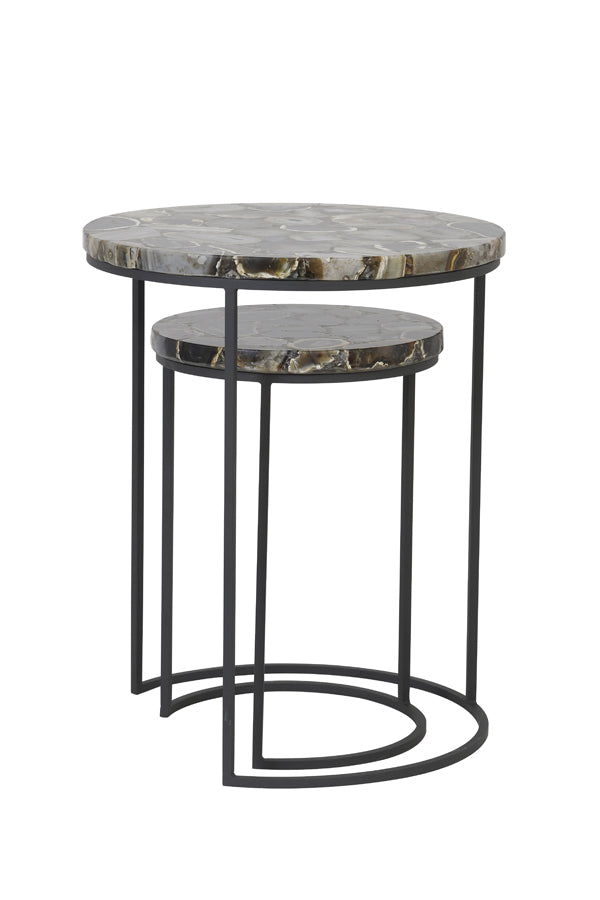 Light & Living Living Side table S/2 28x42+41x50 cm AXAT agate brown+black House of Isabella UK