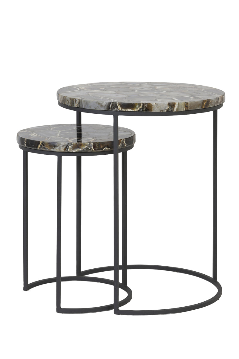 Light & Living Living Side table S/2 28x42+41x50 cm AXAT agate brown+black House of Isabella UK