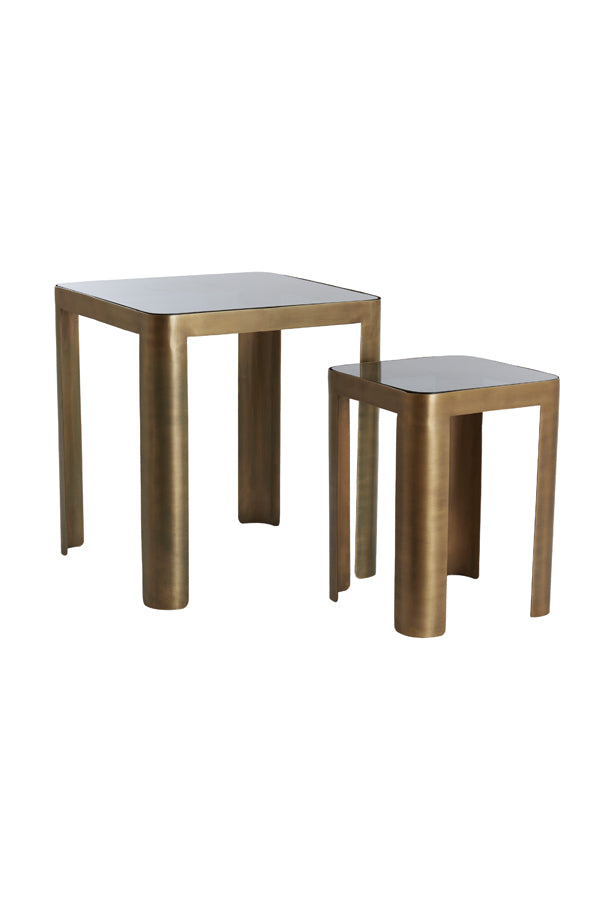 Light & Living Living Side table S/2 30x30x40+45x45x50 cm OXE ant. br+smoked gl. House of Isabella UK